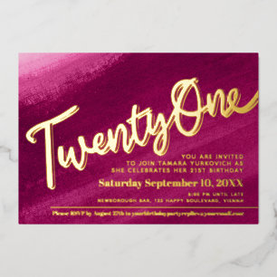 Invitation En Aluminium Vingt et un 21e anniversaire or rouge rose lavage