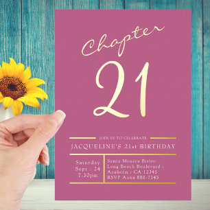 Invitation En Aluminium Vingt et Un Anniversaire 21 ans Fête Rose Or