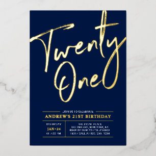 Invitation En Aluminium Vingt et un Lettering Marine bleu 21e fête d'anniv