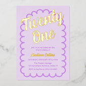 Invitation En Aluminium Vingt et une typographie violette Fille fête d'ann (Recto)
