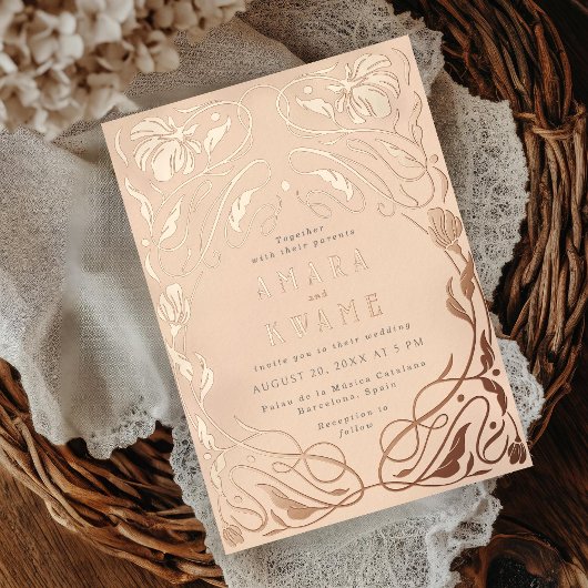 Invitation En Aluminium Vins à fleurs Botanique Art Nouveau Pêche Rose