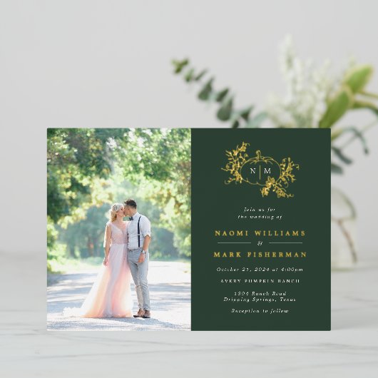 Invitation En Aluminium Vins citrouilles Monogramme Mariage Foil Invitatio (Debout devant)