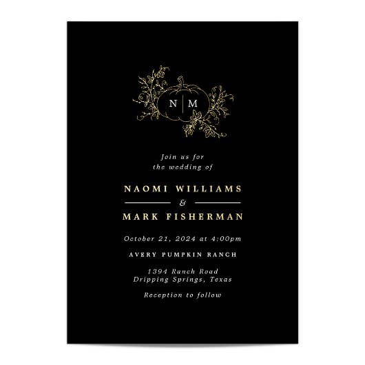 Invitation En Aluminium Vins citrouilles Monogramme Mariage Foil Invitatio