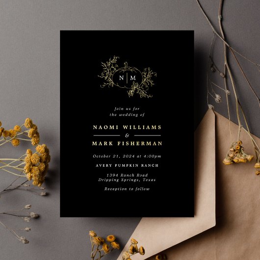 Invitation En Aluminium Vins citrouilles Monogramme Mariage Foil Invitatio