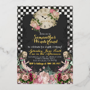 Invitation En Aluminium Vintage Alice au pays des merveilles Anniversaire