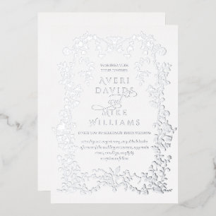 Invitation En Aluminium Vintage Eleganse Fleurs d'argent Mariage de cadre