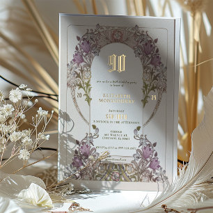 Invitation En Aluminium Vintage Lilac Floral 90e fête d'anniversaire Foil