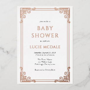 Invitation En Aluminium Vintage Ornate Frame Baby shower réel