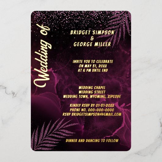 Invitation En Aluminium violet foncé élégant mariage (Recto)