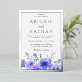 Invitation En Aluminium Violet violet Floral Mariage Argent frontière (Debout devant)