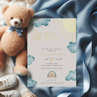 Invitation En Aluminium Voici venir le fils Baby Shower Garçon Bleu Or
