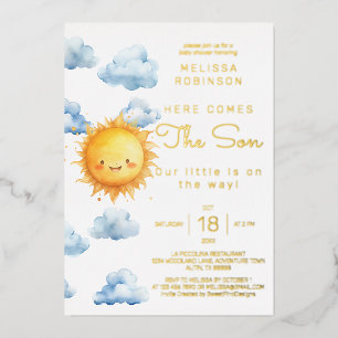 Invitation En Aluminium Voici venir le fils Fête de bébé garçon à l'aquare