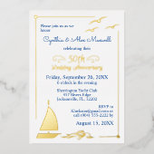 Invitation En Aluminium Voilier 50e anniversaire Mariage or (Recto)