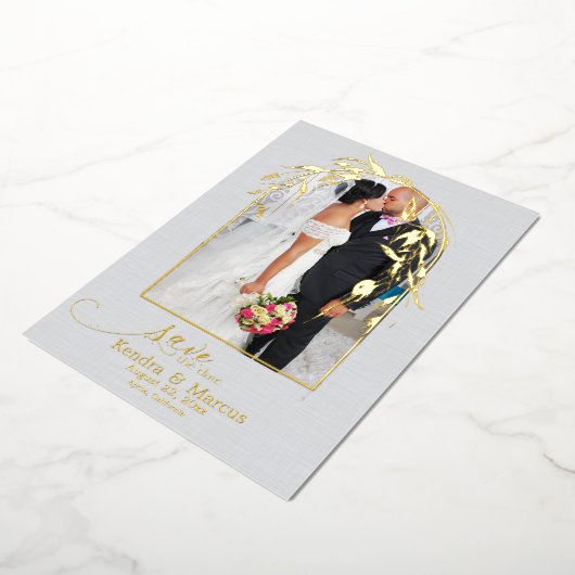 Invitation En Aluminium Voûte en feuilles d'eucalyptus bleu poussiéreux mé (Rotation)