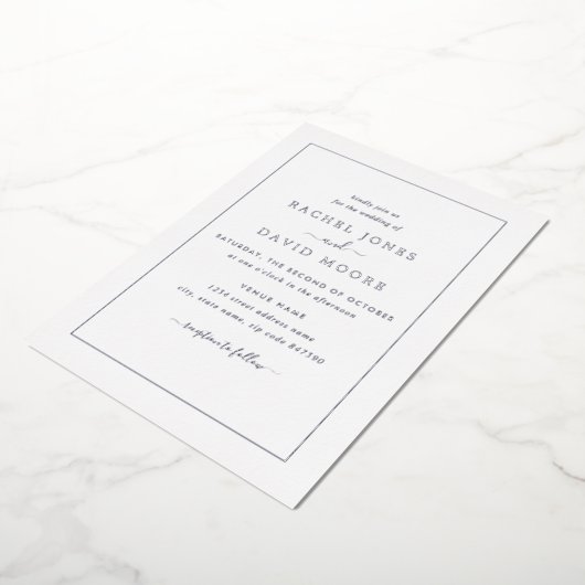 Invitation En Aluminium VRAI ARGENT FOIL Mariage noir moderne (Rotation)