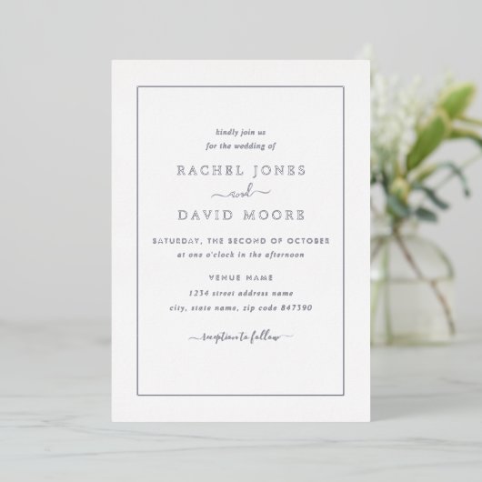 Invitation En Aluminium VRAI ARGENT FOIL Mariage noir moderne (Debout devant)