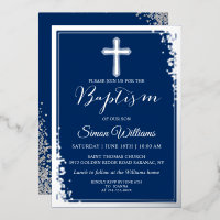 Vrai baptême garçon bleu marine paillettes argenté