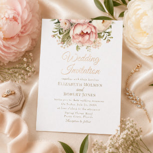 Invitation En Aluminium Vrai Faire Mariage Rose Gold Foil Blush & Ivory Pe
