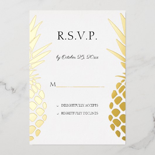Invitation En Aluminium vrai feuille ananas mariage RSVP (Recto)