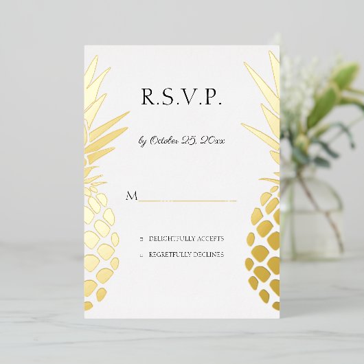 Invitation En Aluminium vrai feuille ananas mariage RSVP (Debout devant)