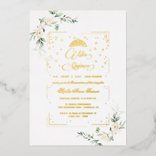 Invitation En Aluminium VRAI FEUILLE D'OR Fleurs blanches florales Mis Qu