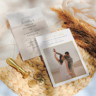 Invitation En Aluminium Vrai Feuille Mariage Moderne Boho Simple 2 Photo