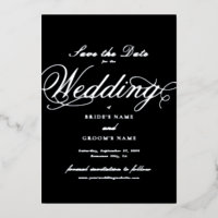 Vrai mariage à feuille d'argent noir Save the Date