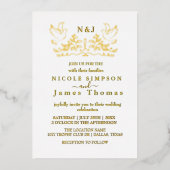 Invitation En Aluminium Vrai Monogramme Couronne Élégante d'Oiseaux en Feu (Recto)