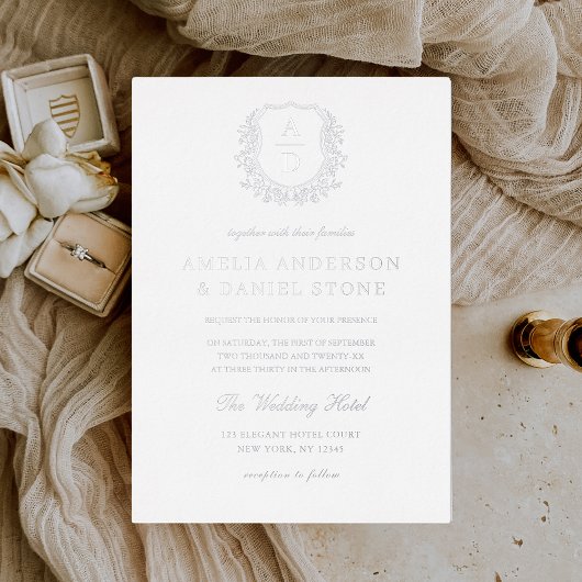 Invitation En Aluminium Vrai monogramme feuilleté à feuille d'argent pour