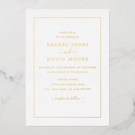 Invitation En Aluminium VRAI OR FOIL Mariage moderne (Recto)