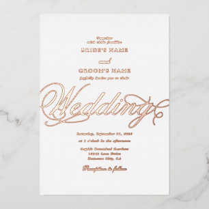Invitation En Aluminium Vrai or rose métallisé luxueux mariage blanc