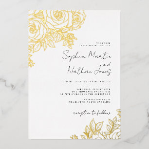 Invitation En Aluminium Vrai papier d'or luxuriant rose mariage