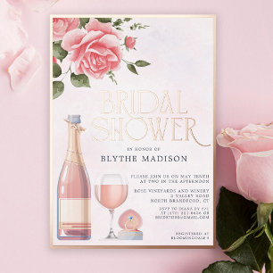 Invitation En Aluminium Vrai Rose Floral Vin Rosé Douche de Mariée