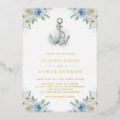 Invitation En Aluminium Watercolor Blue Floral Anchor Nautical Wedding (Recto)