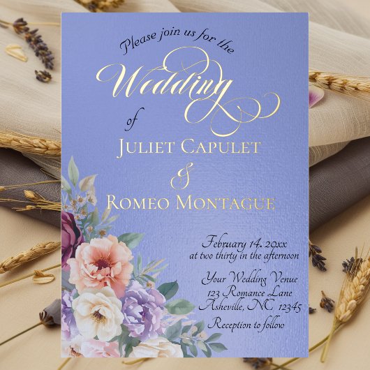 Invitation En Aluminium Watercolor Spring Wildflowers - Sky Blue