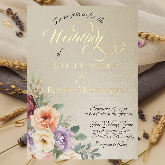 Invitation En Aluminium Watercolor Spring Wildflowers - Wheat