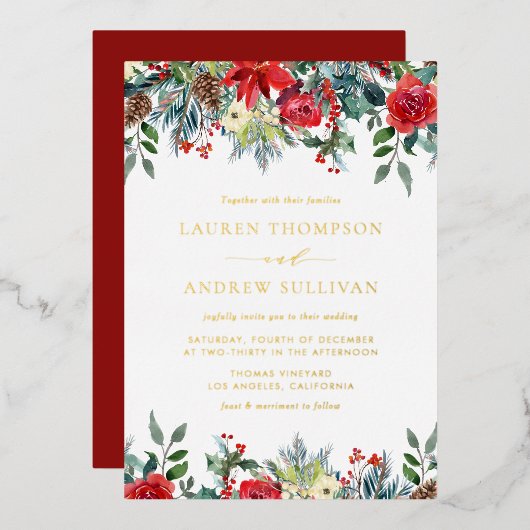 Invitation En Aluminium Watercolor Winter Blooms Garland Mariage botanique (Recto/Verso)
