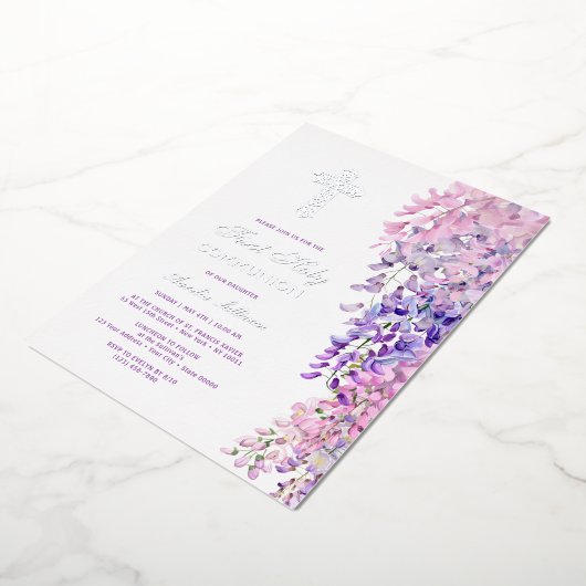 Invitation En Aluminium Watercolor Wisteria First Communion (Rotation)