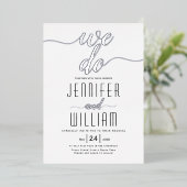 Invitation En Aluminium "We do" élégant script calligraphie mariage argent (Debout devant)