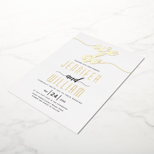 Invitation En Aluminium "We do" élégant script calligraphie or mariage (Rotation)