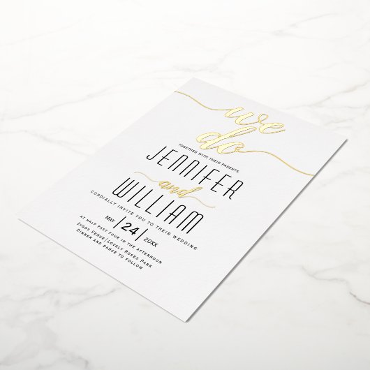 Invitation En Aluminium "We do" script calligraphie mariage or réel (Rotation)