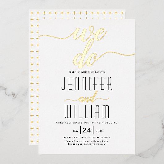 Invitation En Aluminium "We do" script calligraphie mariage or réel (Recto/Verso)