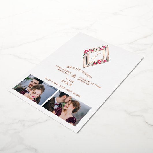 Invitation En Aluminium Wedding Initials 2 Photos Real Rose Gold Effect (Rotation)
