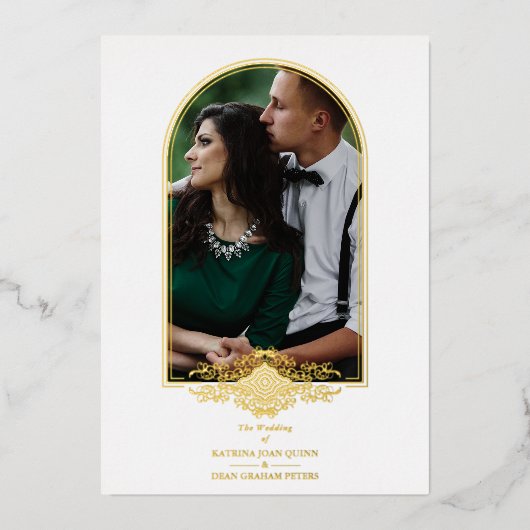 Invitation En Aluminium Wedding Luxury Golden Arch Effect Photo (Recto)