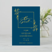 Invitation En Aluminium Wedding Navy Trendy Modern Branches Frame Photo (Debout devant)