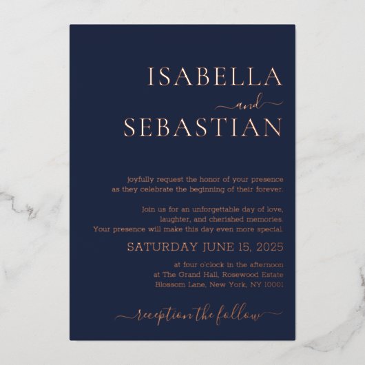 Invitation En Aluminium Wedding Simple Midnight Blue Navy Foil (Recto)