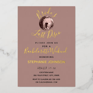 Invitation En Aluminium Week-end Dernier Disco Bachelorette Rose Poussiére