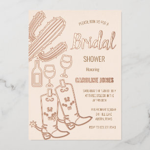 Invitation En Aluminium Western Boots Bubbly Boho Gold Foil Fête des marié