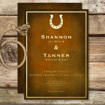 Invitation En Aluminium Western Rustic Horseshoe Brown & Gold Mariage<br><div class="desc">Saddle-up pour une fête comme personne d'autre avec notre magnifique invitation rustique en cuir marron. Inspirée par le charme sauvage du Far West, cette invitation est parfaite pour les couples qui souhaitent ajouter une touche de fantaisie à leur journée spéciale. Chaque invitation comporte un cadre flottant en feuille d'or et...</div>
