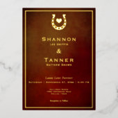 Invitation En Aluminium Western Rustic Horseshoe Coeur Bourgogne & Or (Recto)
